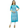 thumbnail image 2 of Phagun Kurta Droite Bleue de Designer pour Femme, Manches 3/4, Kurti Décontractée Imprimée-4, 2 of 3
