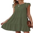 thumbnail image 1 of Women Casual Pleated Dress  Adults Spring Solid Color  Neck Short Sleeve One-piece, 1 of 3