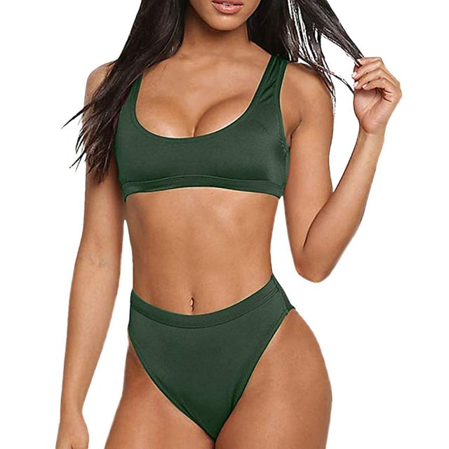 Women Bikini Suit Sports Style Low Neck Short Jacket High Waist High Help Split Swimsuit