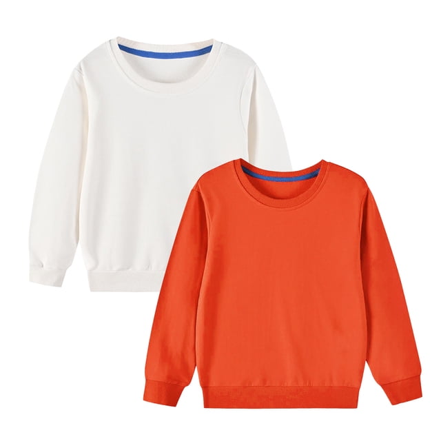 Penkiiy Chandail Molletonné à Enfiler 2 Pcs pour Tout-Petit Bébé, T-Shirts Actifs à Manches Longues à Col Rond pour Garçon Fille 7 Ans Orange