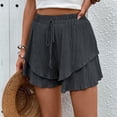 thumbnail image 4 of Yuyuzo Shorts for Women Drawstring High Waisted Double Layered Ruffle Shorts Wide Leg Casual Summer Beach Shorts, 4 of 7