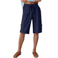 thumbnail image 4 of Womens Half Shorts Pants Summer Elastic Waist Buttons Casual Linen Pockets Pants, 4 of 8
