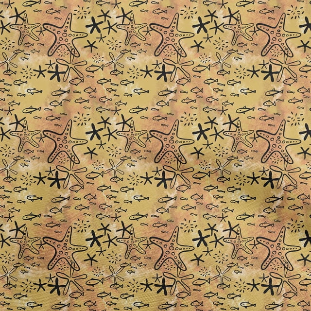 oneOone Cotton Poplin Light Brown Fabric Ocean Life Craft Projects Decor Fabric Printed By The Yard 42 Inch Wide
