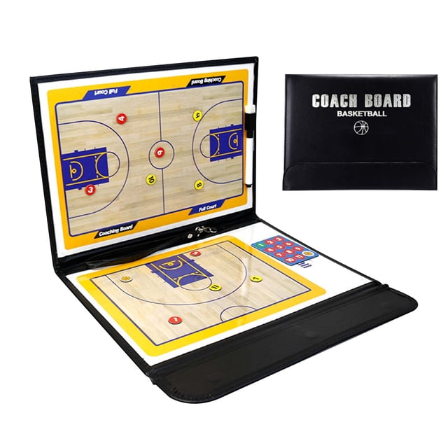Basketball Coaches Clipboard Foldable Two-Sided Marker Board with Crisp Court Design 12 in x 9 in; Includes Pen and Digital Magnetic Suction