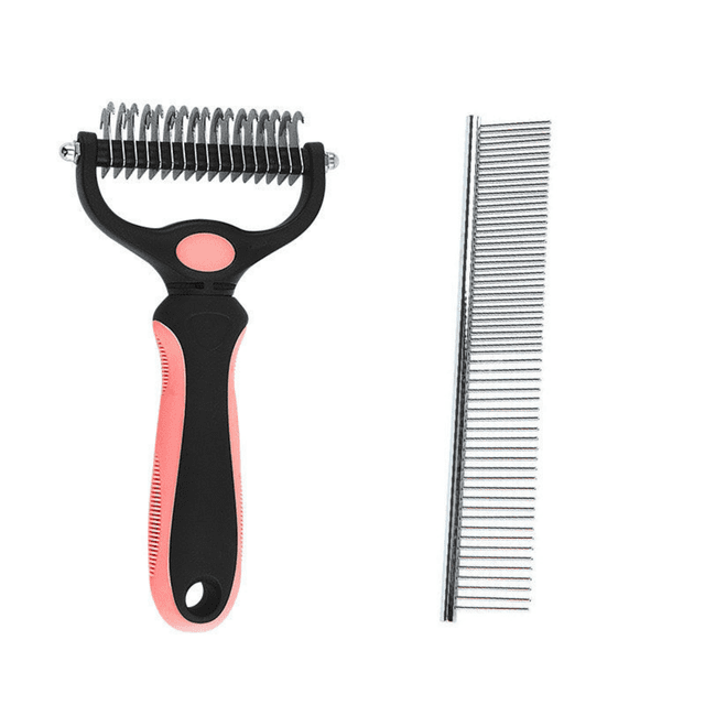 Pets, Paws and Ideas Double-Sided Dematting Brush & Comb Set for Dogs & Cats, Pet Grooming Tool to Remove Mats, Tangles & Loose Hair, Deshedding Undercoat Rake, Undercoat Loose Hair Removal