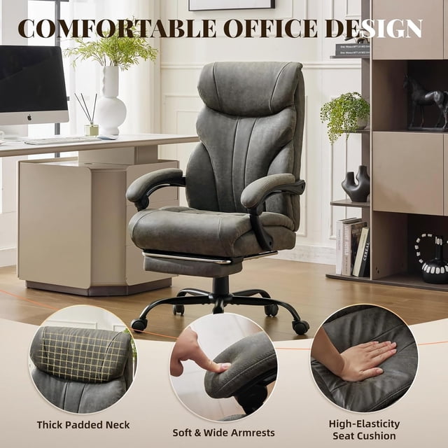 EDTara Executive Big and Tall Office Chair, 500lb Capacity, Leather Computer Desk Chair With Footrest, 90-155° Adjustable Reclining for Gaming or Work