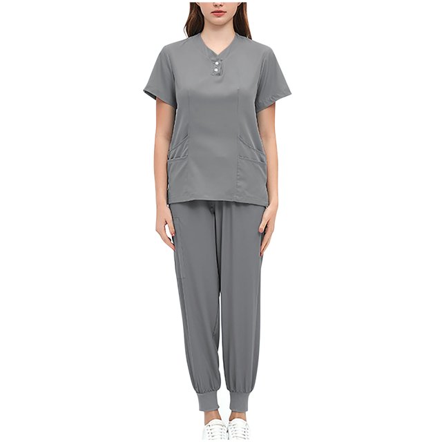 EQWLJWE Ensembles d'Uniformes d'Infirmière d'Été, Ensembles d'Uniformes d'Infirmière pour Femmes Grande Taille, Uniformes Jogger pour Femmes, Ensemble d'Uniforme d'Infirmière Extensible à Col en V pour Femmes Haut et Pantalon, Vêtements de Protection Uniformes
