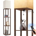 thumbnail image 1 of Outon Floor Lamp with Shelves, Linen Shade 63" Memory Function Shelf Lamp with Remote Control, Tall LED Wood Shelf Floor Lamp for Living Room, Bedroom(Vintage), 1 of 9
