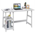 thumbnail image 1 of Costway Trestle Computer Desk Home Office Workstation w/Removable Shelves Vintage White, 1 of 9