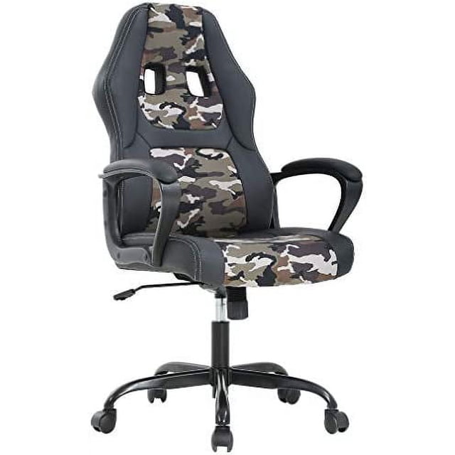 BestOffice Office Chair Desk Gaming Racing High Back Computer Task Swivel Executive Stool with Lumbar Support in a camo design. Features a PU leather and mesh backrest, ergonomic lumbar support, and thick cushioning for comfort. Includes a 360-degree swivel base with smooth-rolling nylon casters for mobility. Designed for gaming, office, or study use.