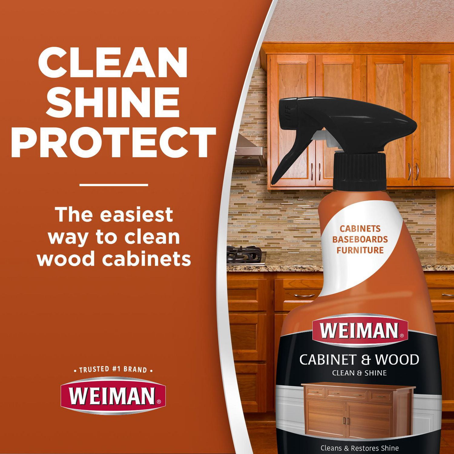 Weiman Nettoyant et Lustrant pour Armoires & Bois pour Meubles, Armoires, Plinthes, Parfum d'Amande, 473ml