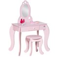 thumbnail image 1 of Qaba Coiffeuse pour Enfants avec Miroir et Tabouret, Tiroir, Rose, 1 of 10