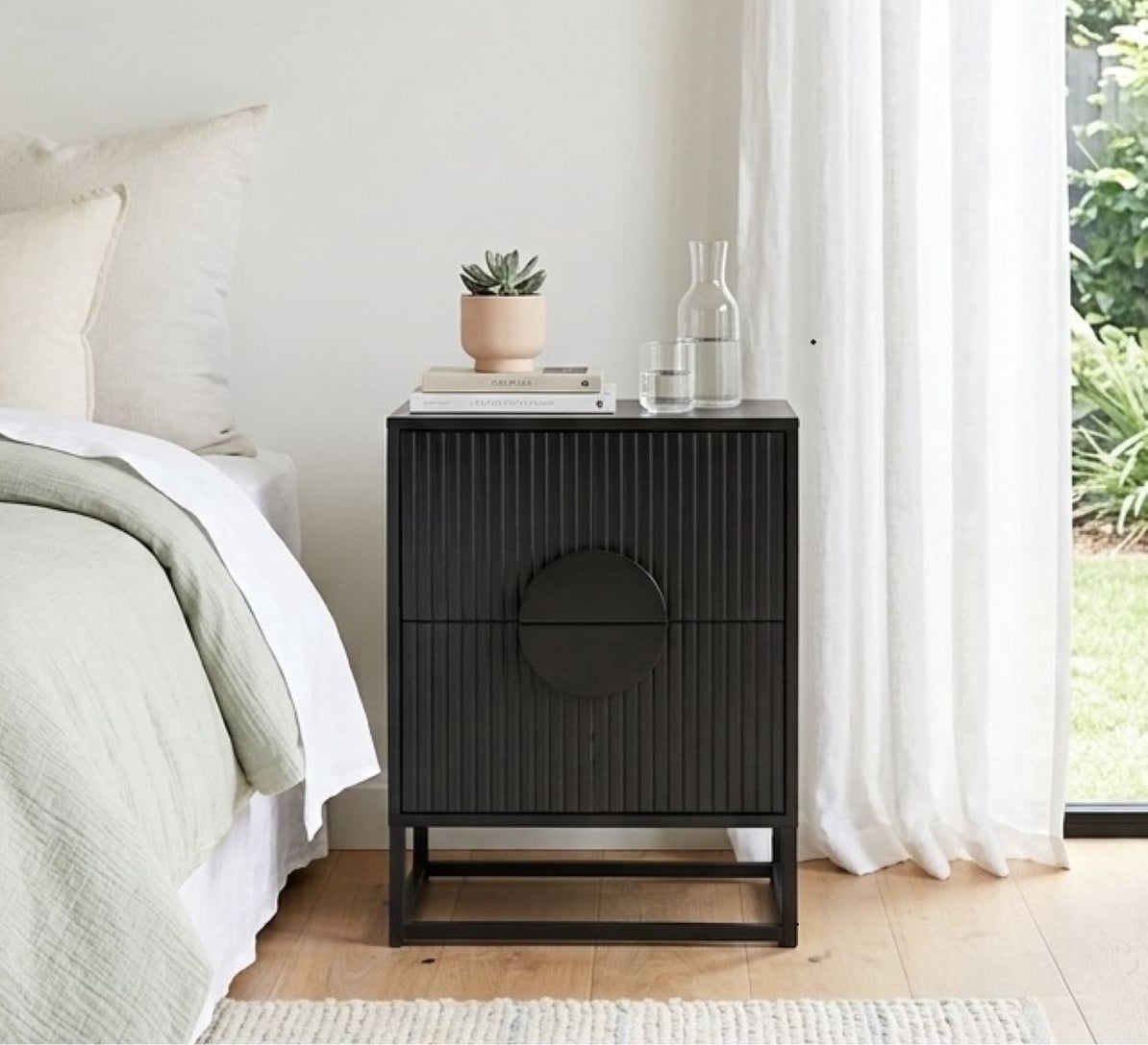 Anko Modern Ribbed 2 Drawer Bedside Table - Black