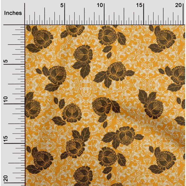 oneOone Tissu en Coton Flex Feuilles & Roses Décor Floral Tissu Imprimé BTY 40 Pouces de Large