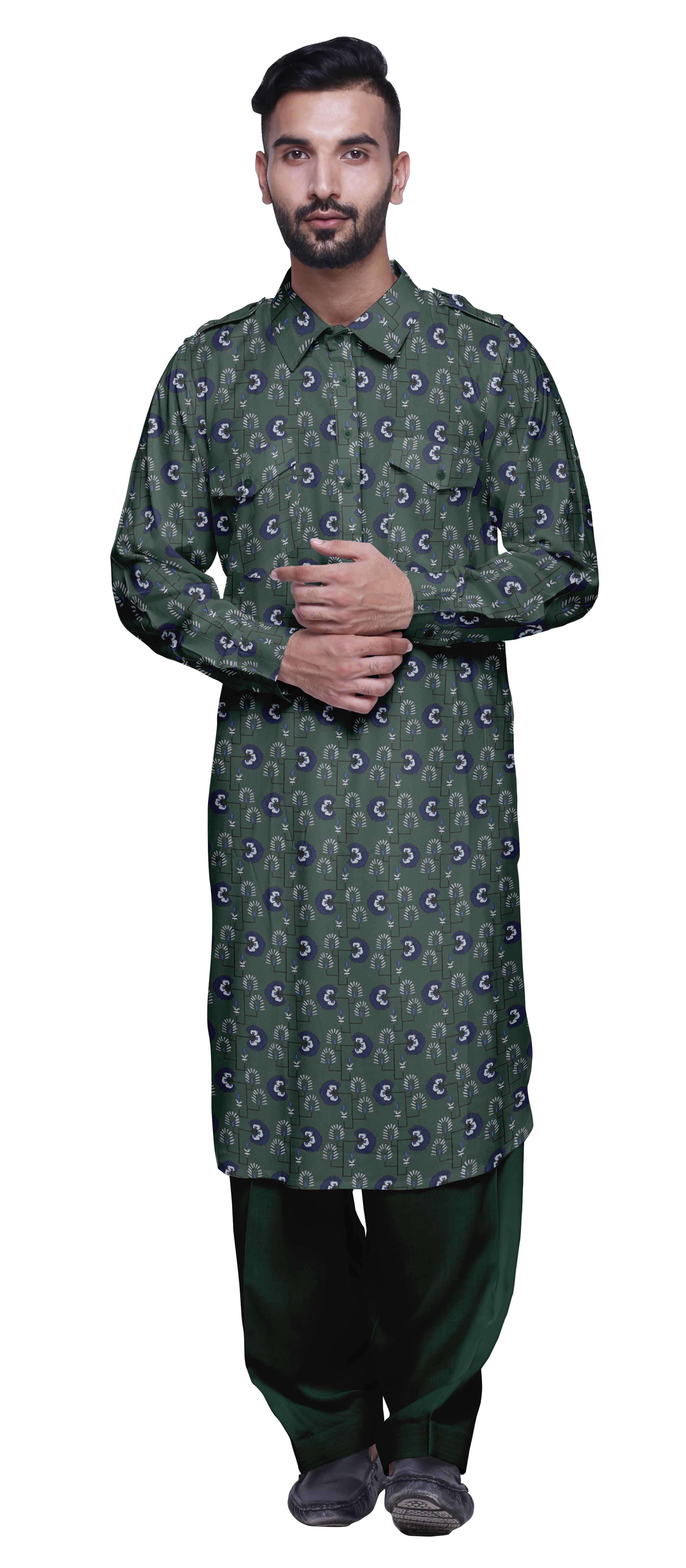 Atasi Kurta-Pyjama Punjabi pour Hommes, Ensemble Kurta-Pyjama Décontracté Imprimé pour Hommes