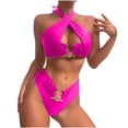 thumbnail image 1 of EGNMCR Bikini Set Women's Split Body Halter High Waist Solid Bikinis Sets, 1 of 4