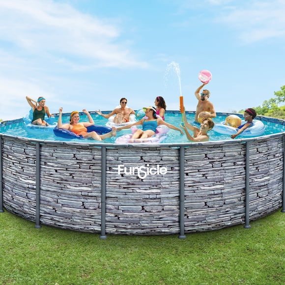 Piscine hors terre ronde Funsicle Oasis Designer, structure métallique de 5,5 m x 1,2 m, avec pompe de filtration et écumeur 2 en 1, à partir de 6 ans