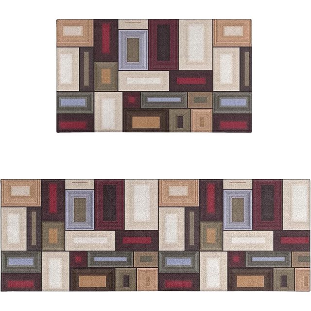 Abstract Geometric Art Kitchen Rug and Sets 2 Piece Non Skid Washable mat for Modern Art Kitchen mats for Floor White Kitchen Decor