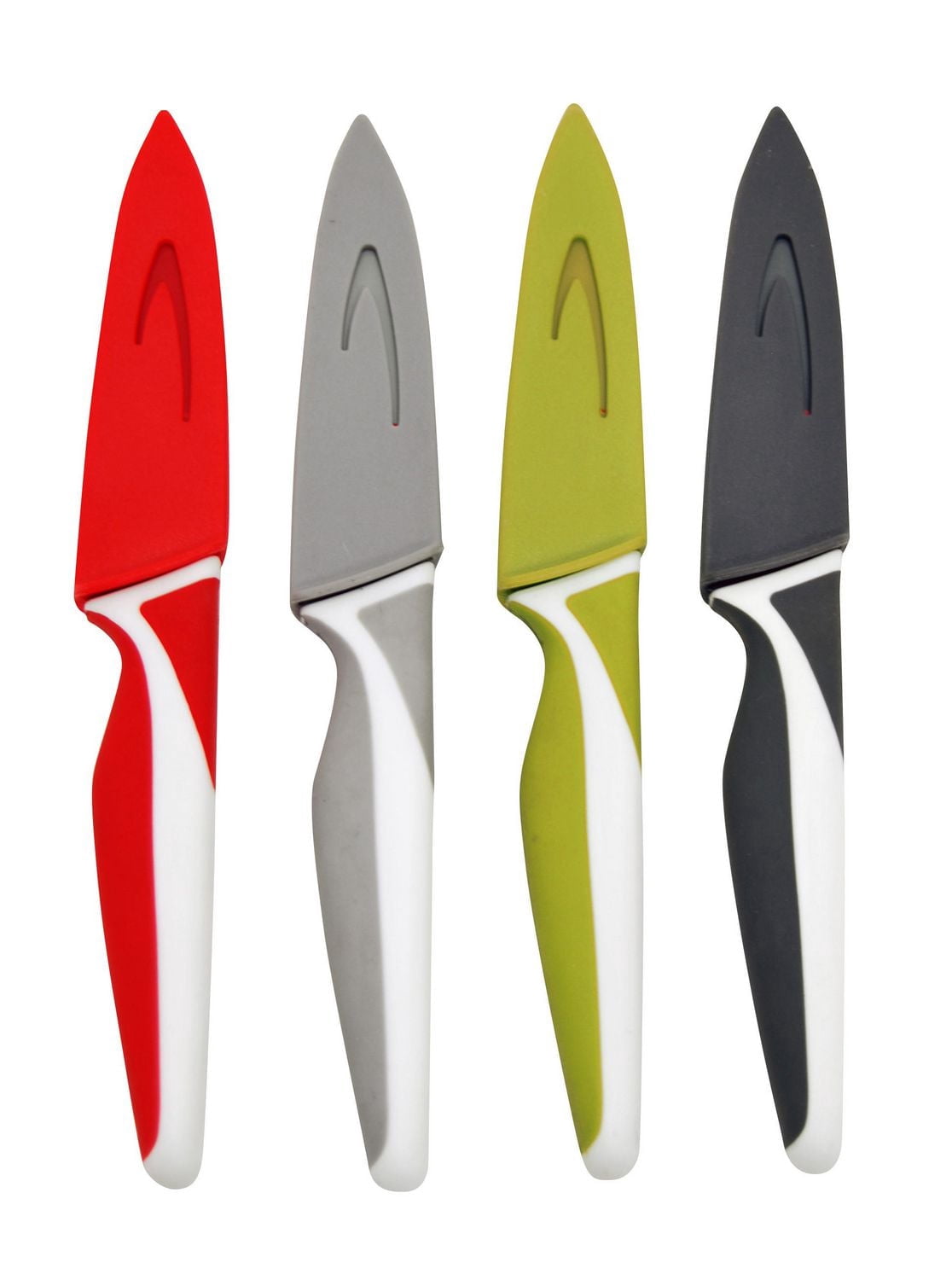 Starfrit Gourmet Set of 4 Paring Knives with Covers, 3.5" Stainless Steel Blades, Non-Stick Coating, Color-Coded Handles, Safe Storage, Soft Grip
