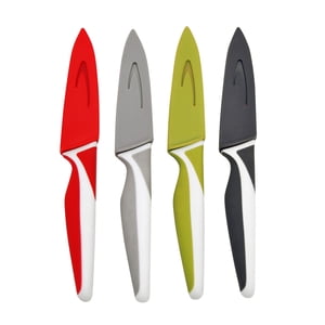 Starfrit Gourmet Set of 4 Paring Knives with Covers, 3.5" Stainless Steel Blades, Non-Stick Coating, Color-Coded Handles, Safe Storage, Soft Grip