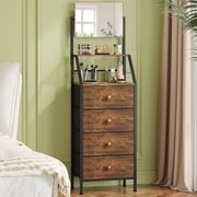 2-in-1 Dresser with Mirror, 4 Drawers Vanity Dresser with Storage Shelves, Small Dressers Fabric Chest of Drawers for Bedroom, Vertical Storage Cabinet for Small Space, Hallway, White, 15.3"W