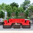 thumbnail image 3 of Gymax 6PCS Rattan Outdoor Sectional Sofa Set Patio Furniture Set w/ Red Cushions, 3 of 10