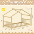 thumbnail image 3 of Costway Lit Cabane Format Simple avec Toit, Lit Bas en Bois au Sol, Aucun Sommier Requis, Naturel, 3 of 10