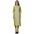 thumbnail image 1 of Moomaya Tunique Droite à Col en V pour Femmes, Manches Roulées, Kurta en Coton Imprimé, 1 of 6