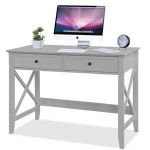 Lewahom Bureau d'ordinateur avec 2 Tiroirs, Élégant bureau à domicile écriture bureau d'étude avec rangement, moderne simple de la console de bureau Vanity pour salon, gris