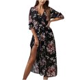 thumbnail image 1 of XZNGL Robe Maxi à Manches Longues pour Femmes Mode pour Femmes Bohème Col en V Ample Demi-Manche Ligne A Imprimé Floral Longue Robe Maxi Longue Robe Maxi pour Femmes Robe Maxi Florale pour Femmes, 1 of 8