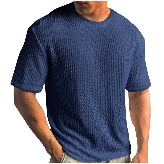 DPTALR T-shirt Tricoté d'Été Uni à Col Rond à Manches Courtes pour Homme