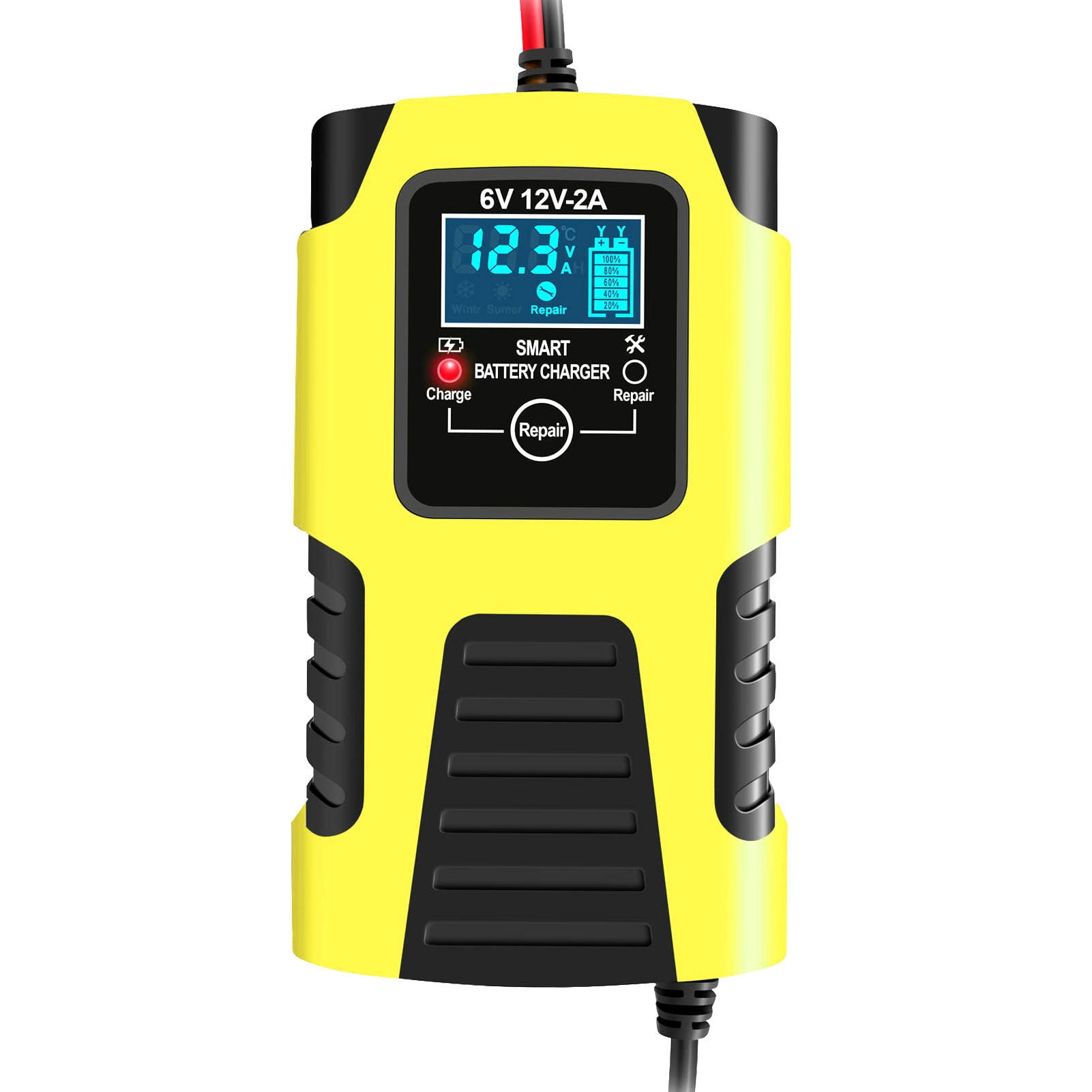 yeacher Car Battery Chargers 6V/2A 12V/2A Full Automatic Smart Battery Chargers Maintainer Portable Trickle Chargers Battery Desulfator for Car Motorcycle
