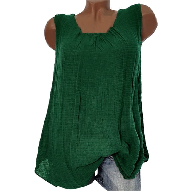 Timegard Camisoles Grande Taille pour Femmes Décontractées à Col Rond Sans Manches Haut Confortable de Couleur Unie Chandails de Base