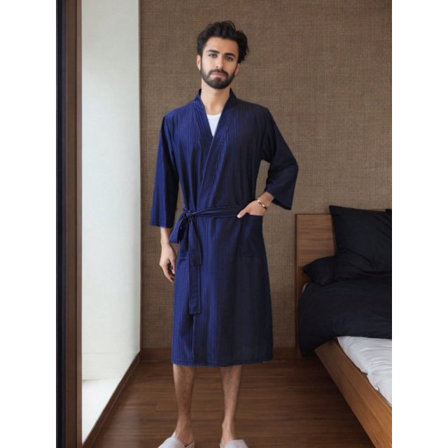 Men's Breathable Cool Feeling Bathrobe And Clubwear For Spring/Summer, 3/4 Sleeves