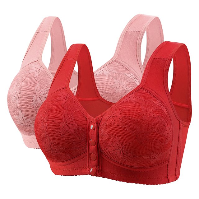 Timegard 2pc Bras for Women No Underwire Front Closure Button Full Support Solid Color Breathable Daily Sleep Bras