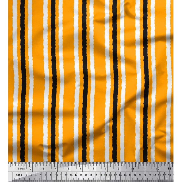 Soimoi Georgette Viscose Fabric Stripe Block Printed Fabric 1 Yard 42 Inch Wide