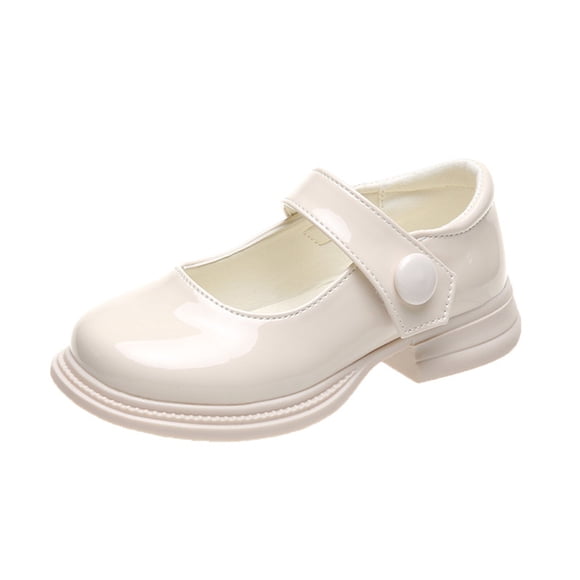 Wdgfv Girls School Uniform Dress Shoes Round-Toe Formal School Soft Mary Jane Shoes Heart-Shape Diamond Strap Flats White 5.5-6 Years