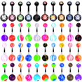 thumbnail image 1 of BodyJ4You 60PC Belly Button Ring Set 14G Mix CZ Black Steel Acrylic Banana Body Piercing Jewelry, 1 of 7