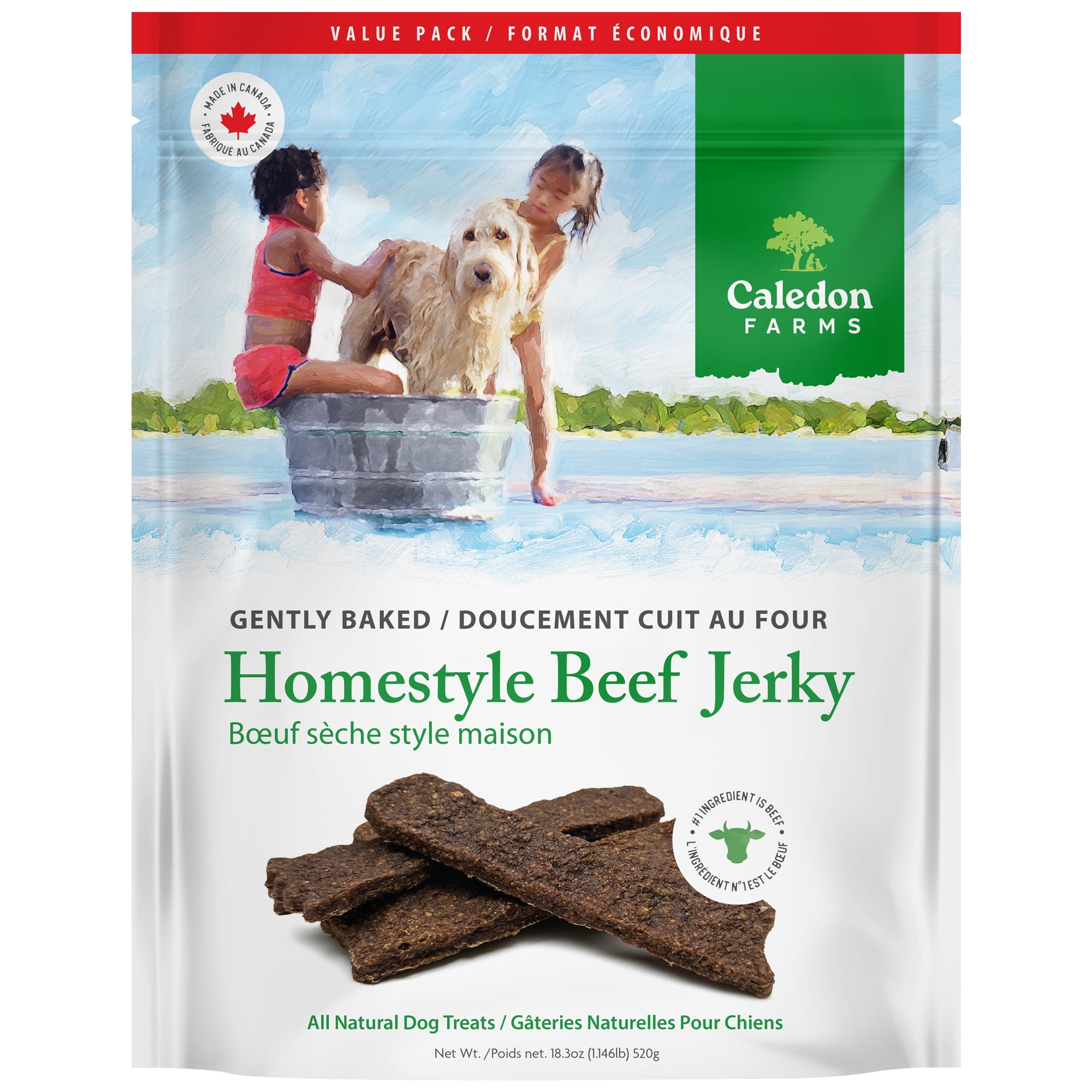 Caledon Farms Homestyle Beef Jerky Dog treats Value Pack 520g, Homestyle Beef Jerky, made with 95% Beef!