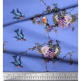 thumbnail image 1 of Soimoi Blue polyester Crepe Fabric Floral & Flowerpecker Bird Printed Craft Fabric by the Yard 52 Inch Wide, 1 of 3