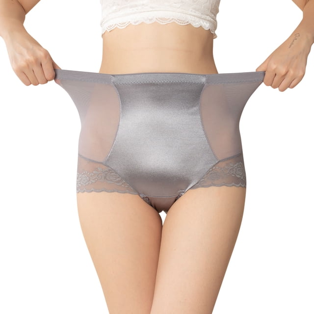 B91xZ Culotte Femme Invisible Taille Haute String Broderie Florale Bikini, TG Gris