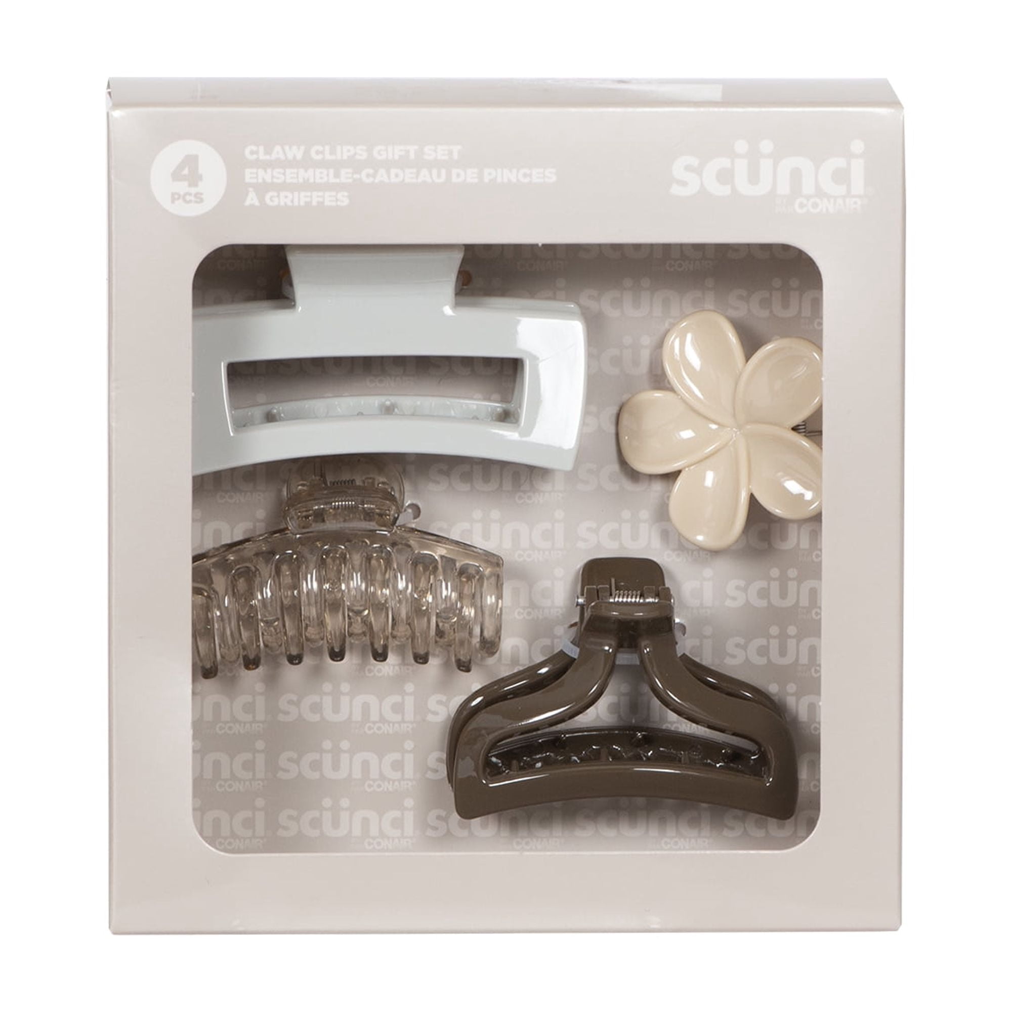 Scunci 4pc Neutral Claw Gift Set, Assorted Neutral Hair Claws in Ready‑to‑Wrap Box