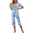 thumbnail image 2 of Gupgi Ensemble de Pyjama d'Été pour Femmes à la Maison, T-Shirts à Manches Courtes à Col en V et Pantalons Capri, 2 of 7