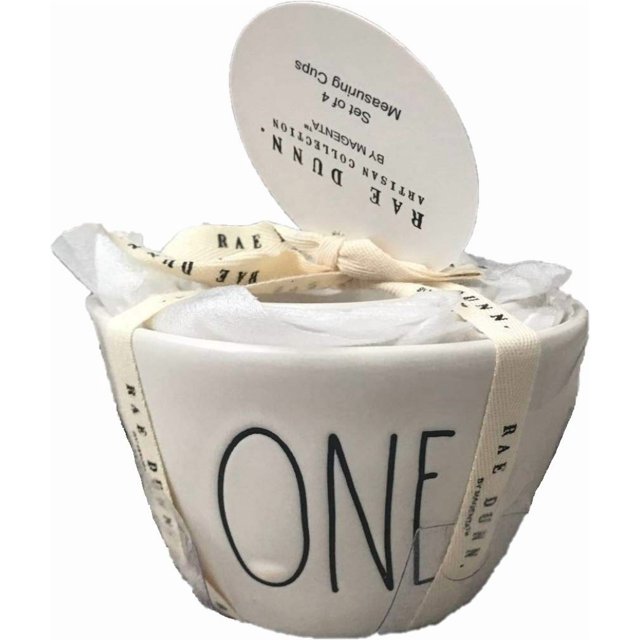 Rae Dunn 4 Piece WHOLE HALF THIRD QUARTER Glossy White Ceramic Measuring Cups Set