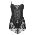 thumbnail image 1 of TSSOE Robe de Danse Latine à Franges et Sequins pour Filles Justaucorps Patinage Artistique Tango Rumba Samba Costume de Danse Noir 14, 1 of 7