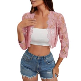 Women Short Sleeve Floral Lace Shrug Open Front Bolero Cardigan