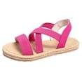 thumbnail image 1 of Womens Flat Sandals Slip on Cross Straps Elastic Open Toe Thick Sole Summer Beach Sandals Pink, 1 of 3