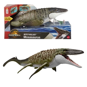 Jurassic World Rebirth Bite N Blast Mosasaurus Action Figure et Mini Dilophosaurus, Jouet dinosaure