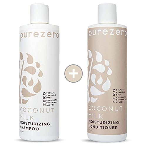 Purezero Coconut Milk Shampoo & Conditioner set - Intense Hydration & Increase Shine - Fight Dandruff & Frizz - Zero Sulfates Parabens Dyes - 100% Vegan & Cruelty Free - Great For Color Treated Hair