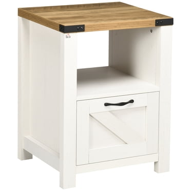 HOMCOM Table d'Appoint Style Ferme avec Tiroir de Rangement, Étagère Ouverte